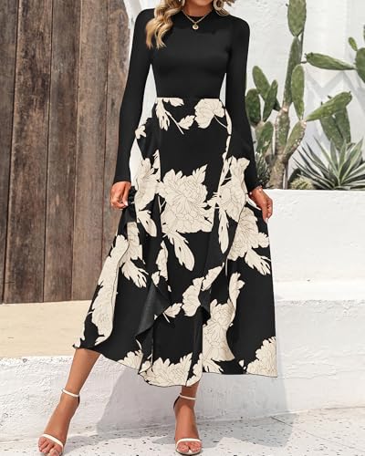 BTFBM Womens Floral Maxi Dress Fall Summer Casual Crewneck Long Sleeve Ruffle Flowy Cocktail Wedding Guest Dresses4
