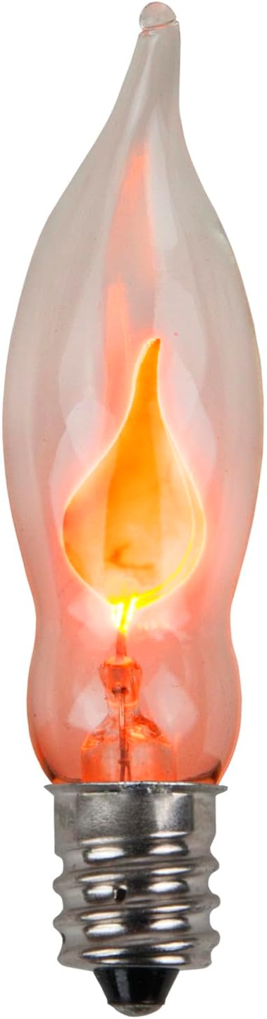 Creative Hobbies A101 Flicker Flame Light Bulb -3 Watt, 130 Volt, E12 Candelabra Base, Flame Shaped, Nickel Plated Base,- Dances with a Flickering Orange Glow -Wholesale Box of 10 Bulbs