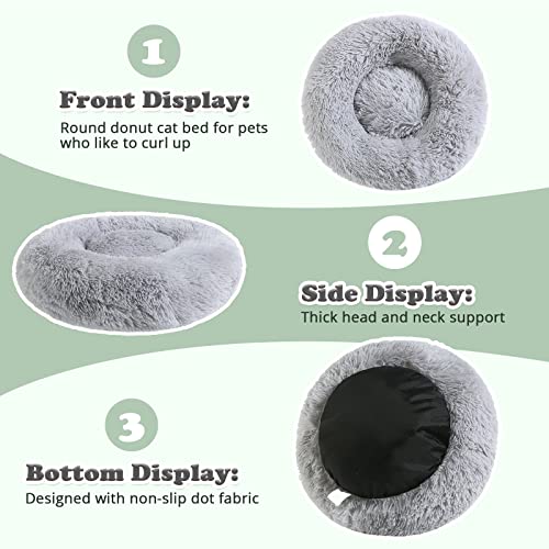 Jollyvogue Fluffy Faux Fur Plush Dog Bed & Cat Bed, Calming Donut Dog Cuddler Bed, Washable Soft Dog Round Bed, Anti-Anxiety Dog Cat Cushion Bed For Small Dogs And Cats (20") #TOP4