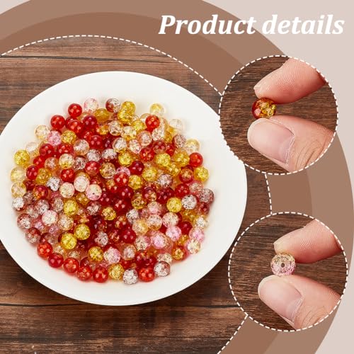 PH PandaHall 240pcs 8mm Fall Beads 6 Colors Autum Orange Yellow Beads Crackle Glass Bead Round Loose Bead for Harvest Thanksgiving Bracelet Necklace Earrings Jewellery Making - Image 4