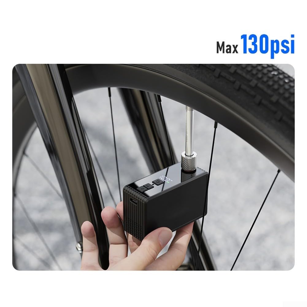 Gonfiatore elettrico portatile per bicicletta, 130 psi, ricaricabile, con display LCD, 800 mAh, compressore d'aria con luce LED, tubo flessibile e