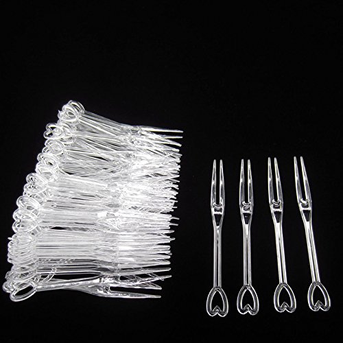 Disposable Plastic Cocktail Picks Fruit Forks Cocktail Sticks Plates Picks Cake Forks Dessert Forks Party Supplies (500pcs Clear)