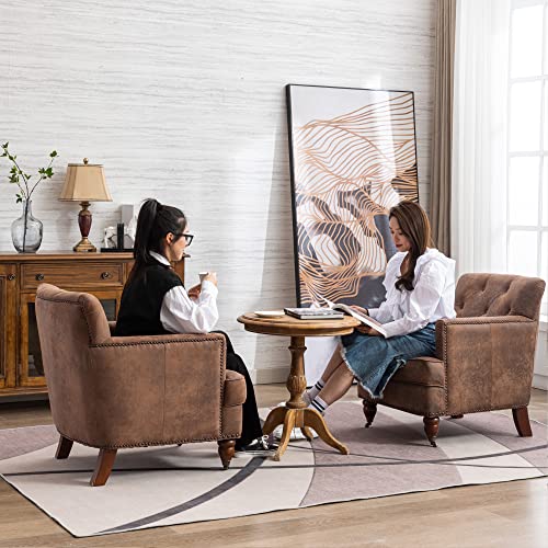 Kcc Living Room Chair Accent Upholstered Button Tufted Armchair Fabric Club Reading Chair Mid-Century Modern Chair For Bedroom Antique Brown #TOP3