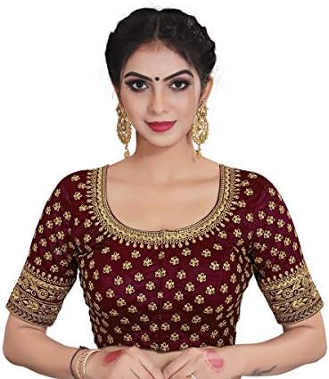 Xomantic Fashion Satin Silk Embroidered Work Readymade Saree Blouse