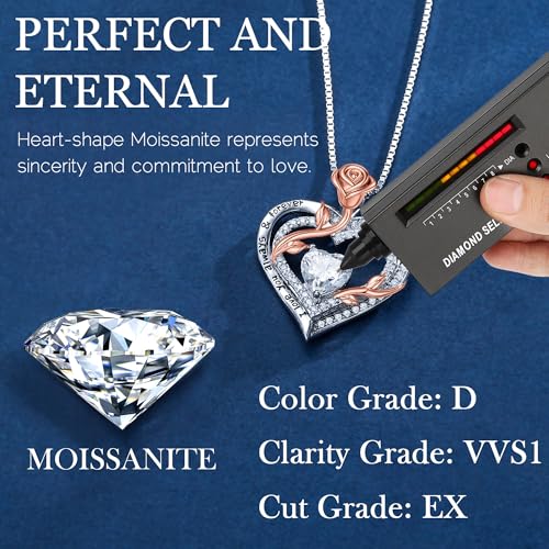 MOOSEA Rose Heart Moissanite Necklace for Women, 1-3 ct D Color VVS1 Clarity 925 Sterling Silver Moissanite Pendant Necklace Anniversary Birthday Gifts for Mom Wife Girlfriend Jewelry Gifts3
