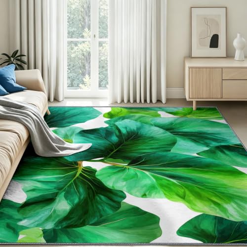Alfombras de hojas verdes con reverso antideslizante seguro y superficie suave de bajo pelo 8