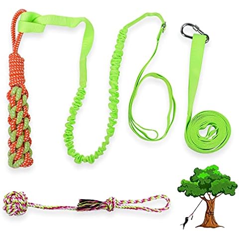 Galiyen Interactive Outdoor Dog Bungee Rope Toys for Small Medium Large Dogs with 2 Chew Toys, Hanging Bungee Tug Toy for Bite Training, Pull Exercise and Fun, Tether Tug of War Play Toy Cover