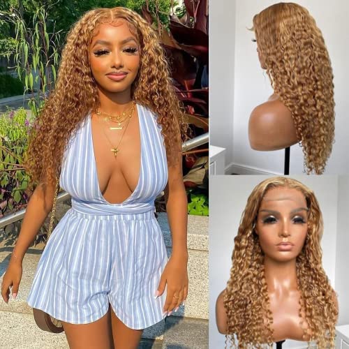 Stylqueen 13x4 Honey Blonde Lace Front Wig Human Hair Deep Curly Wigs Pre Plucked with Baby Hair Glueless Brazilian Virgin Hair Wigs for Black Women24 Inch 150% Density