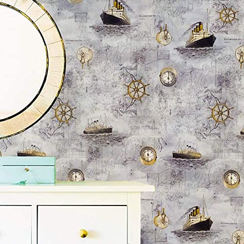 Image of Self Adhesive Wallpaper for Furniture, Almirah, Table Top, Wardrobe, Kitchen, Cupboard Decal & Door| Kitchen Wall Paper Sticker DIY PVC Self Liner Vinyl Stickers. (Pirate Ship, 24x144 Inch)
