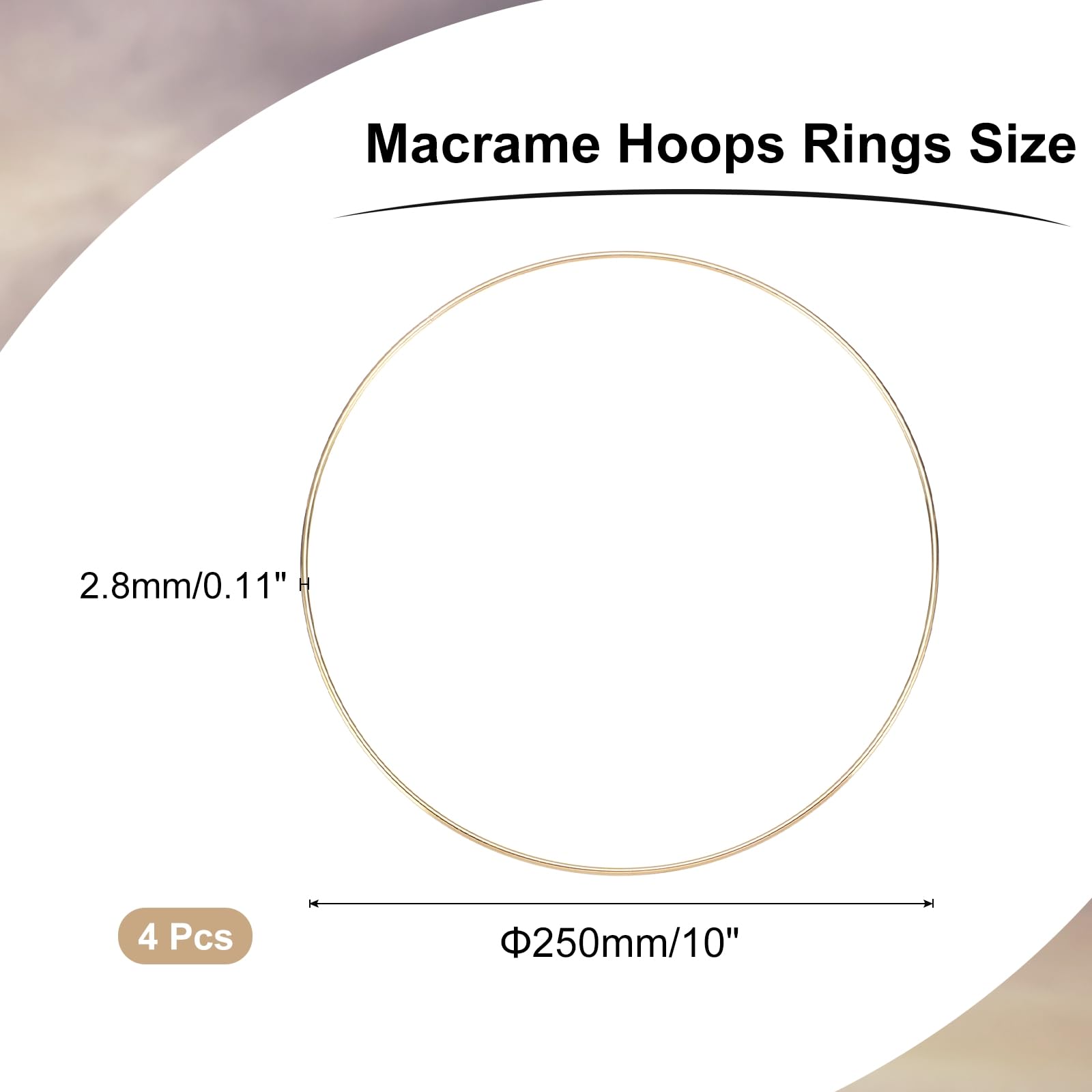 MECCANIXITY 4 Pcs Dream Catcher Rings,Metal Craft Hoops Floral Hoops 10 Inch Macrame Hoops Rings for DIY Crafts Wreath Making Supplies Plant Hangers,Gold