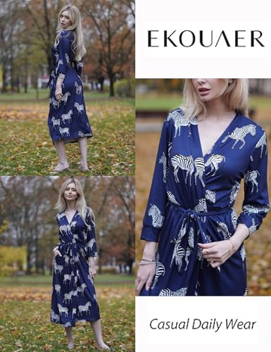 Image of Ekouaer Women Robes Long Knit Bathrobe Lightweight Soft Kimono Robes Casual Ladies Loungewear with Pockets