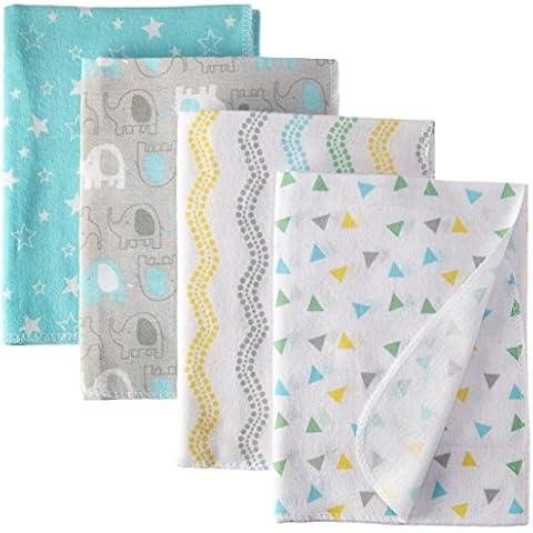 Luvable Friends Unisex Baby Cotton Flannel Receiving Blankets, Basic Elephant 4-Pack, One Size Cover