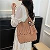 JPSSJGYH Sac de plage au crochet pour femmes, sac à bandoulière tissé bohème avec pompons, sac à main souple pour les vacances d'été (Beige) #2