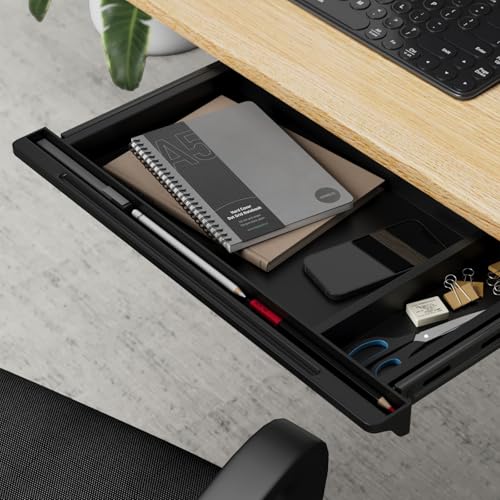 Oikiture Standing Desk Drawer, Under Desk Drawer Pull-Out Drawer Sliding Tray Storage Organizer, Black