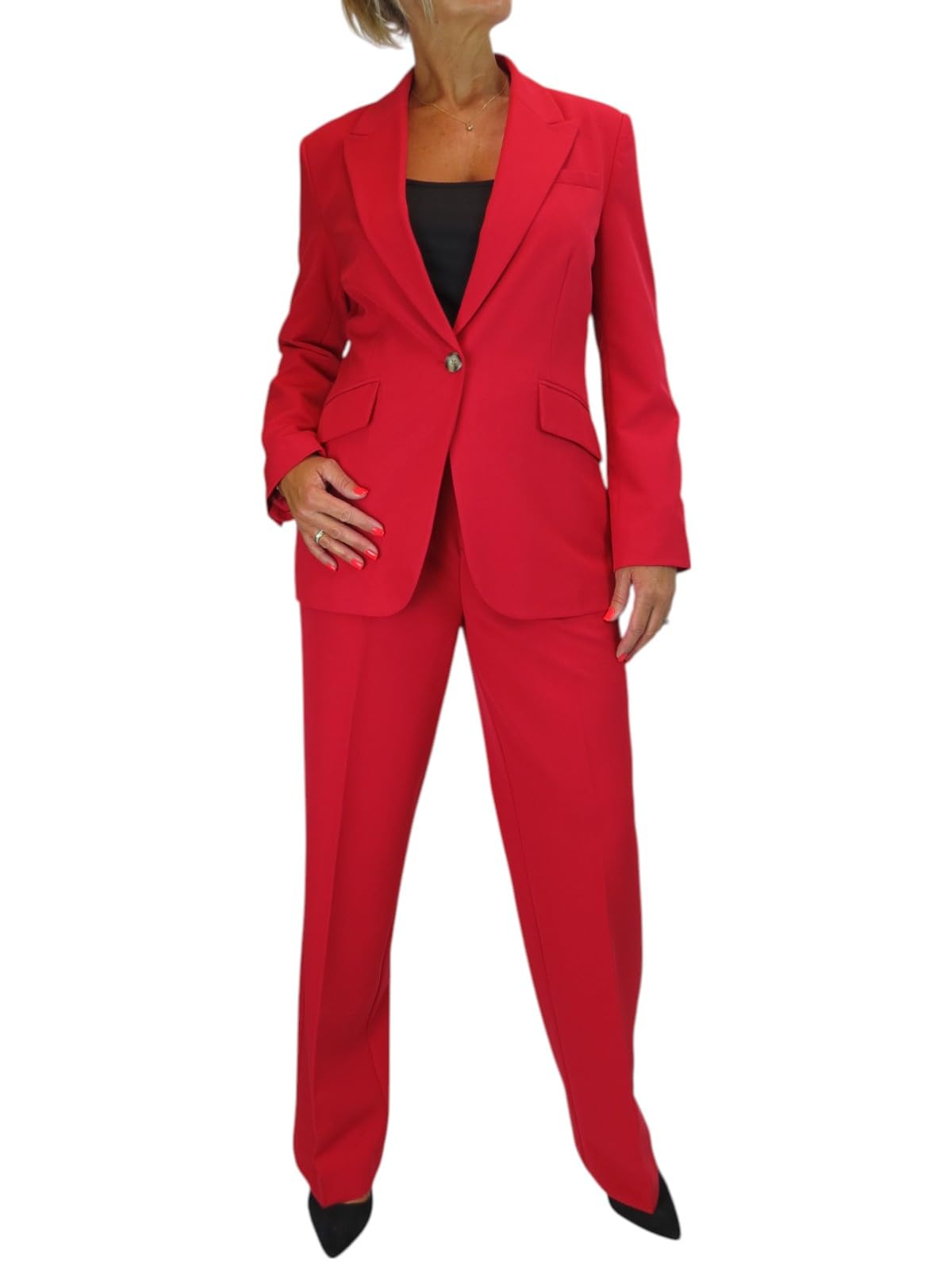 Paulo Due Women's Red 2 Piece Trouser Suit Fully Lined Blazer Formal Jacket And Trouser Suit For Office, Business - 8-20 (8)