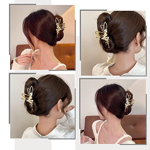 Elf Hair Clips Simple Rhinestone Hair Claw Clips Metal Gold Large Crab Clips Hairpins Elegant Hair Accessories For Women Shiny Trendy Shark Hair Clamp Clips For Thin/Thick Hair 1Pcs #TOP4