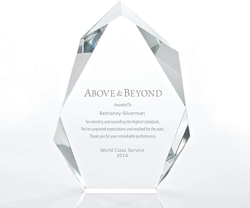 Baudville Trofeo ejecutivo de cristal biselado  pico  mediano  grabado personalizado de hasta tres líneas y selección de versos preescritos  Premio