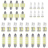 HNYRI 32 Pcs Dome Light Bulb LED Car Bulb Kit Set Interior Car Light Bulbs T10 T5 31MM DE3175 42MM Festoon Replacement Bulbs for Door,Courtesy,License Light(White)