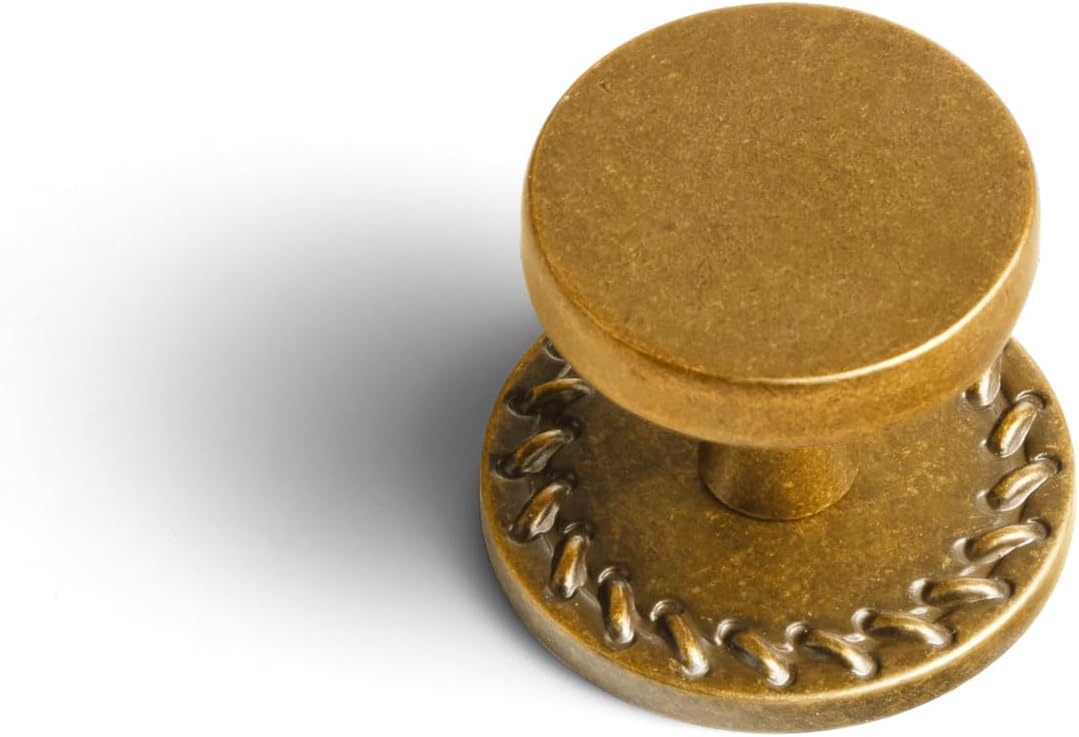 6 Pack Antique Brass Cabinet Knobs with Backplates, Vintage Drawer Knobs for Dresser, Mid Century Modern Kitchen Cabinet Pulls, Aged Bronze Decorative Furniture Hardware for Cupboard