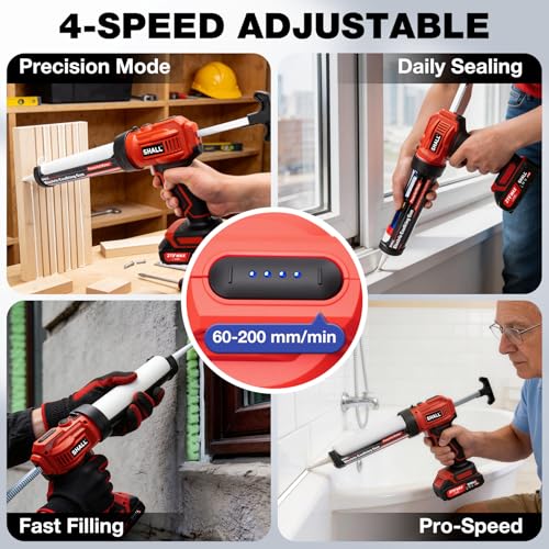 SHALL 21V Cordless Caulking Gun, Electric Caulk Gun with 2 x 2.0Ah Batteries & Silicone Finishing Tool Kit, 4 Adjustable Speeds, Anti-Drip, Fits 10oz/300ml Cartridges for Bathroom Kitchen Tile Sealing by SHALL - Image 7