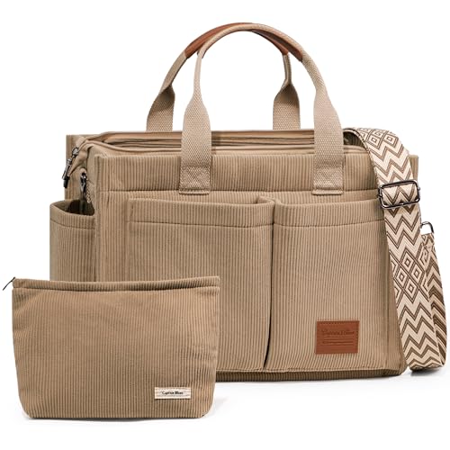 Captain Blues Cord Tasche Damen, Große Handtasche Shopper Tasche, Tasche Arbeit Damen, Umhängetasche mit Reißverschluss, Cord Tote Bag für Uni & Alltag (Khaki)