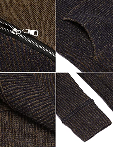 Coofandy Men High Neck Sweater Hipster Shawl Neck Casual Cotton Thick Sweater Pullover Brown #TOP4