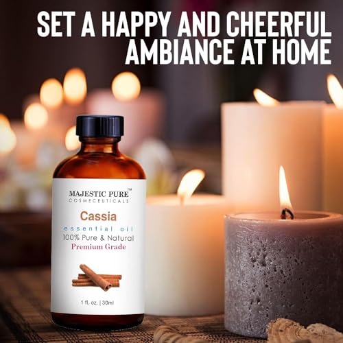 Image of Majestic Pure Cassia Essential Oil for Diffuser - 1 Fl Oz | 100% Natural Essentials Oils Ideal for Relaxing Tense Mood, Eliminating Odor, Creating Peaceful Atmosphere for Sleep & Work