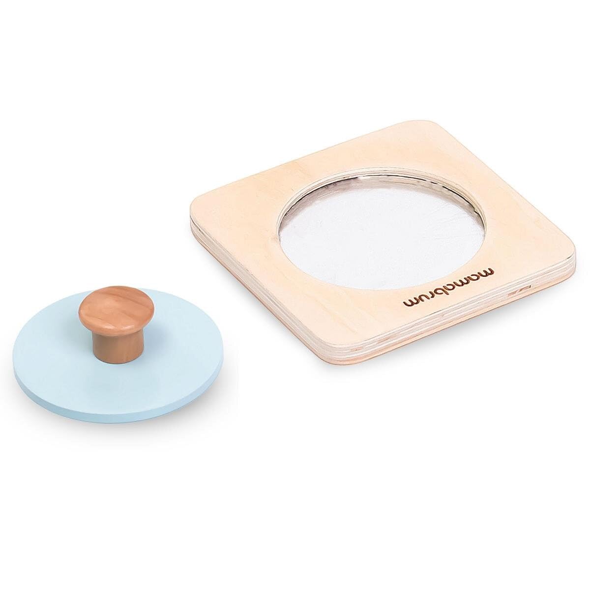 mamabrum MAM183 EDU Baby Spielzeug Set, 6 Montessori Sensorik Spielzeug für 7-12 Monate - Holz Lernspielzeug, Motorik Würfel, Rollbarer Löwe - Entwicklungsfördernd