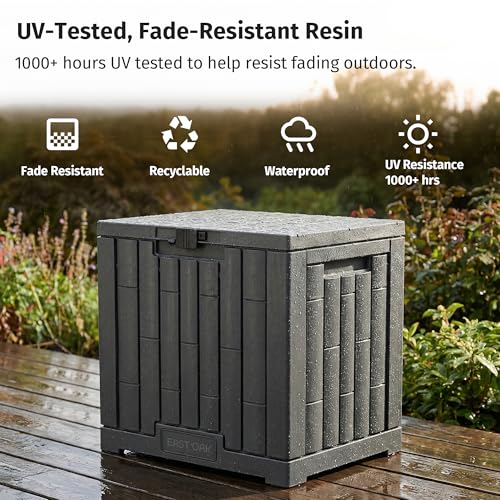 Image of EAST OAK Outdoor Storage Box, 31 Gallon Deck Box Indoor and Outdoor Use, Waterproof Resin Storage Bin for Package Delivery, Patio Cushions, Gardening Tools, Lockable, UV Resistant, Grey