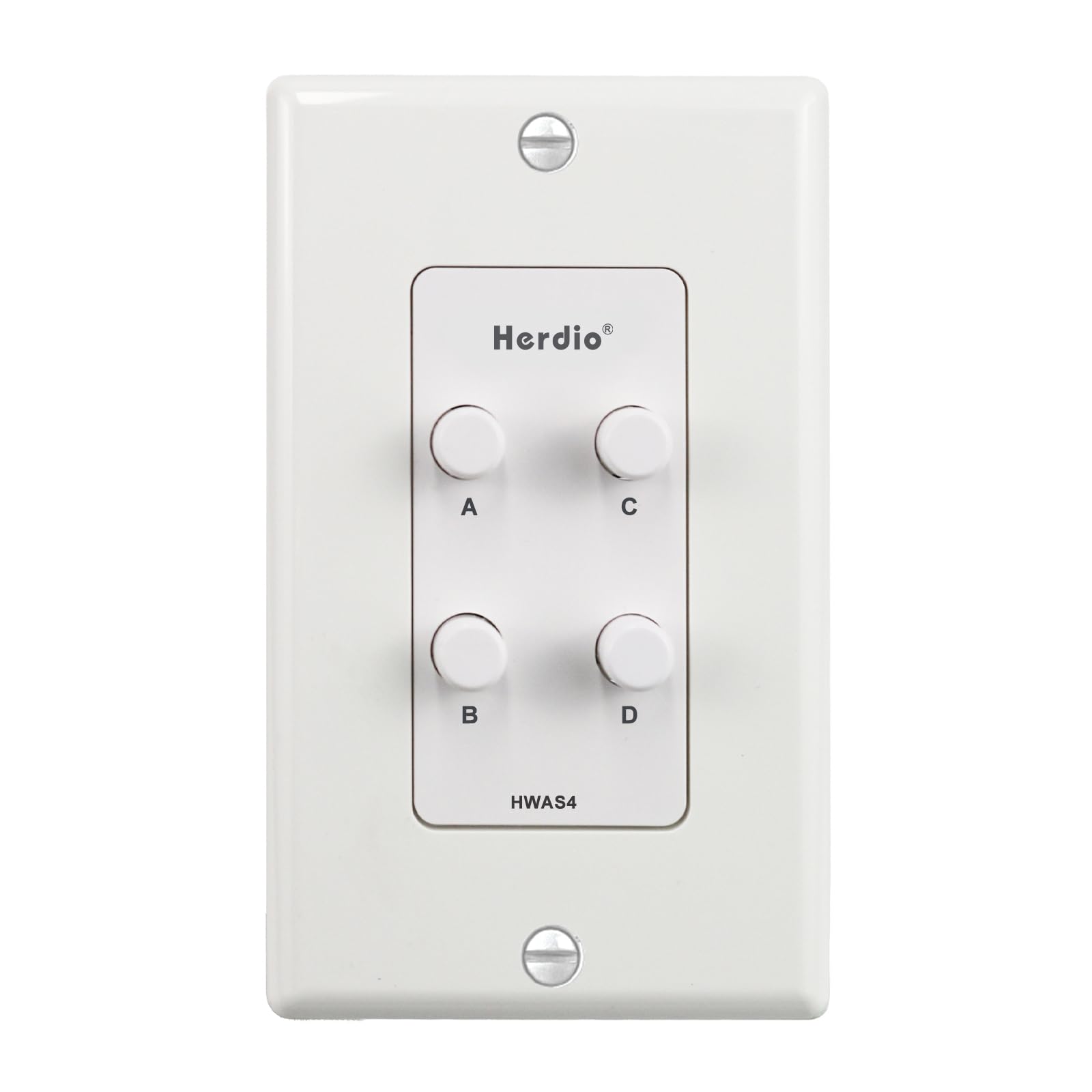Herdio Interruptor selector de altavoces de pared - Controlador de altavoces de audio doméstico de 4 canales para par de altavoces - Soporta potencia máxima de 120 W por canal