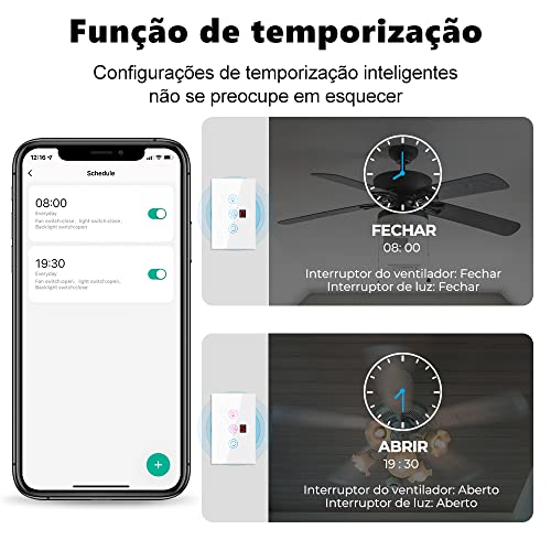 Interruptor Inteligente Luz do Ventilador de teto Wifi 4X2, Controlo independente do ventilador e da