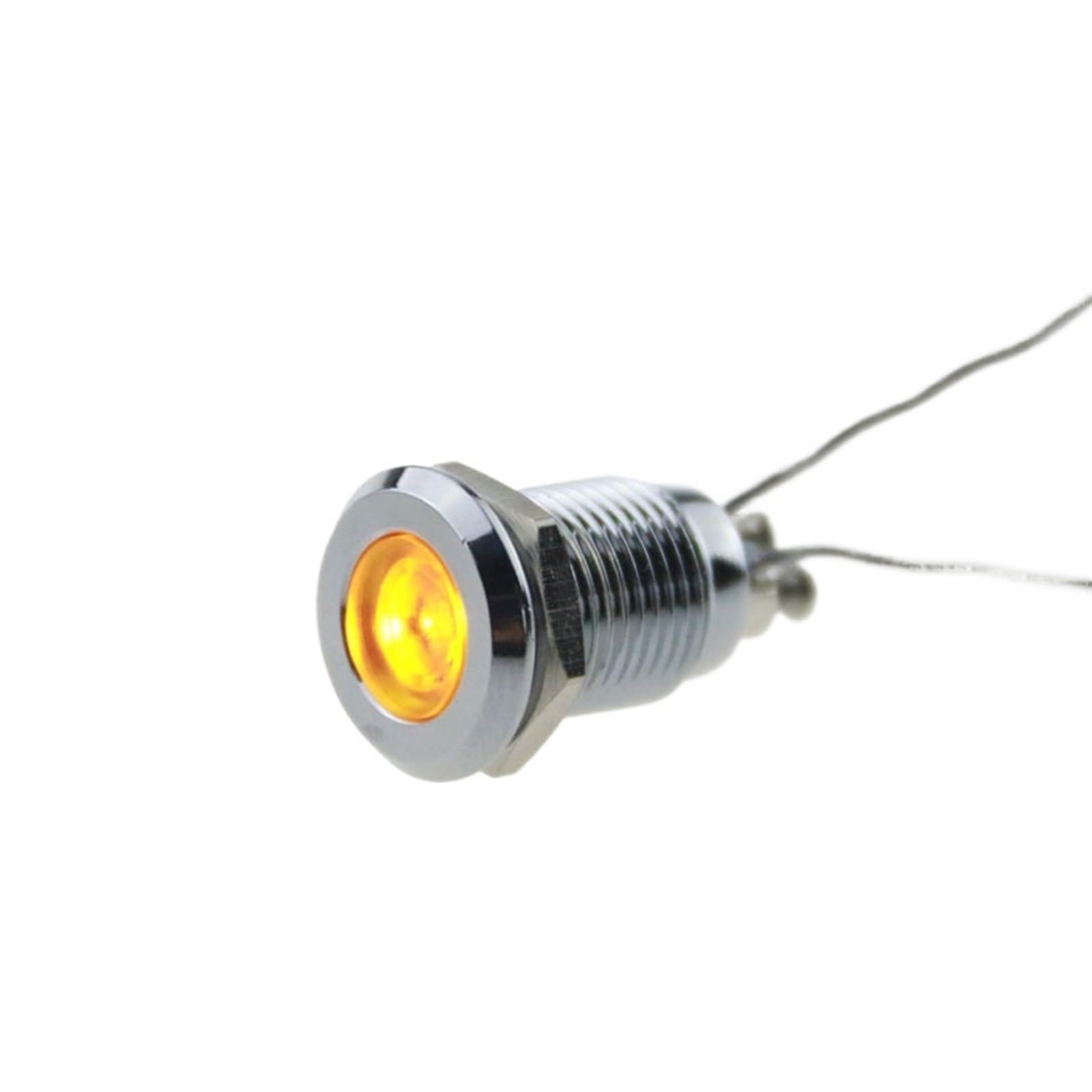 10 sztuk wodoodpornych metalowych wskaźników LED 12 mm, 3/6/12 V/24/110/230 V, czerwony, zielony, niebieski, żółty i biały. (żółty, 12 MM-3-6V)