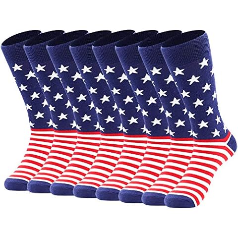 American Flag Socks Men's Fun Dress Socks Patriotic Flag Stars Cotton Novelty Funny Wedding Groomsmen Bridegroom Crew Socks - - One size Cover