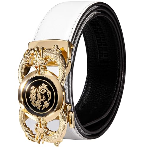 Image of Designer Men's Belts, Ratchet Leather Sliding Buckle Dress Belt | 1 3 /8 inch(3.5cm) Genuine Leather Adjustable Strap, Automatic Ratcheting Buckles, Gift‑Boxed, Trim to Fit, for Business Casual