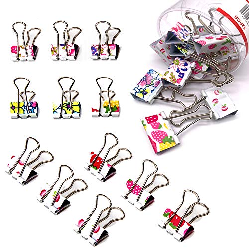 Colorful Binder Clips,12 PCS Paper Clips with Paper Binder Clips Metal Fold Back Clips with Box for Office,School and Home Supplies(32mm)