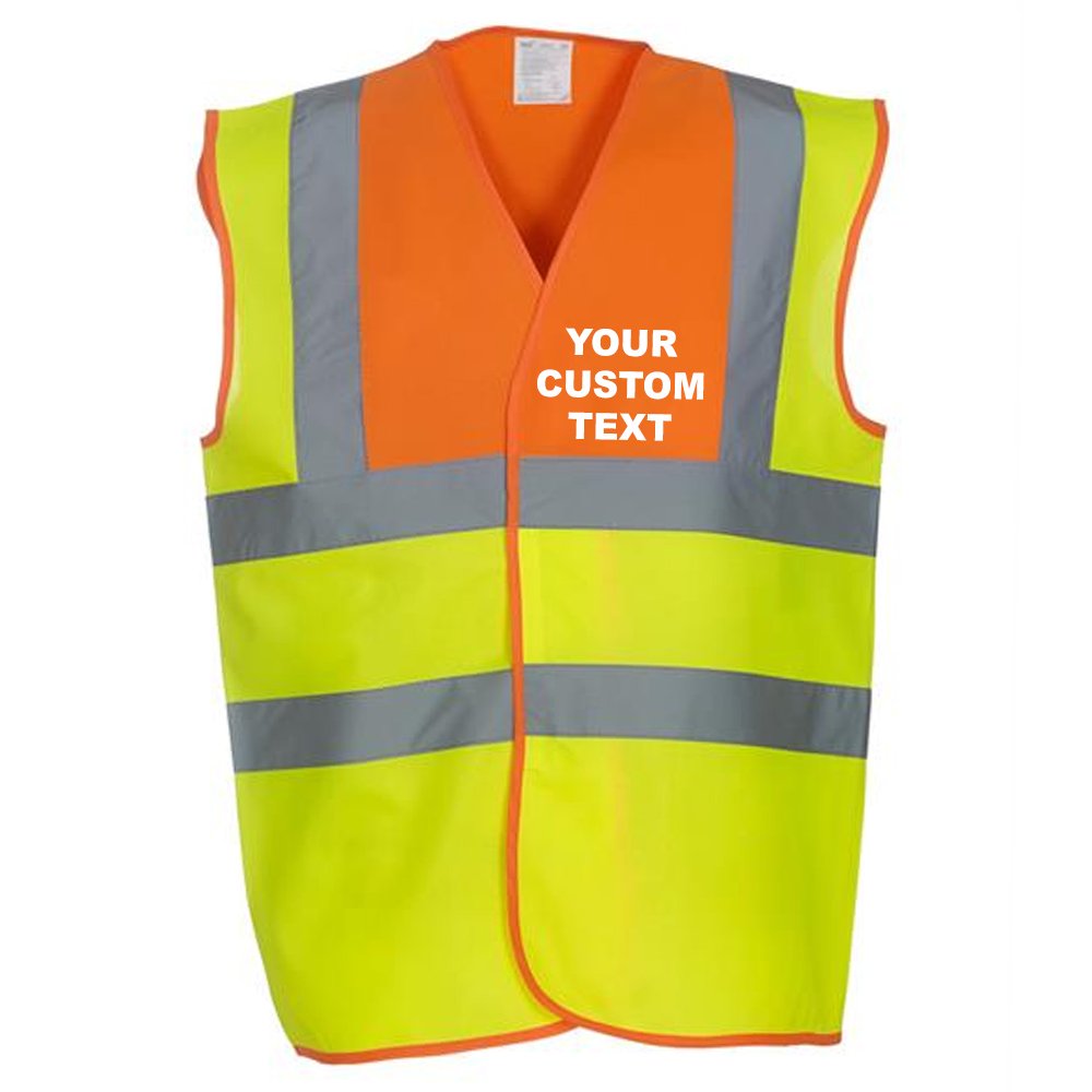 (3XL) YK001 Personalised Hi-vis 2-band-and-braces waistcoat, CUSTOM TEXT Hi vis vests Orange-Yellow FRONT print 3XL