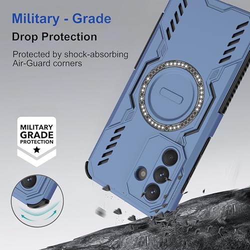 Image of amazon basics Back Case Cover for Samsung Galaxy A37 5G | Magnetic Case with Built-in Metal Ring | Supports MagSafe Charger, Wallet & Car Mount | Shockproof Hybrid PC + TPU | Blue