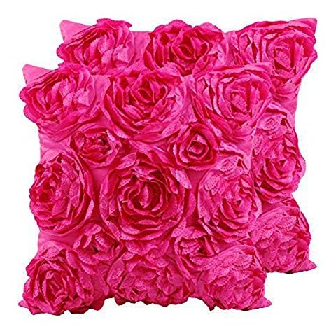 SeptCity Decorative Throw Pillow Covers for Couch Cushion Case, Romantic Love Satin Rose Wedding Party Home Decor, Home Gift (Set of 2) (Hot Pink) Cover