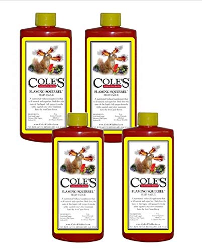 Cole's Flaming Squirrel Seed Sauce, Super Hot and Spicy Nutritional Birdseed Supplement Contains All-Natural 100% Food Grade Liquid Chili Pepper Soybean Oil Ingredients, 16 oz (Pack of 4) image 2