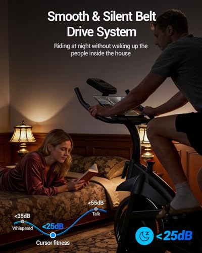 Image of CURSOR FITNESS Exercise Bike, Brake Pad Stationary Bike for Home with Exclusive App, Stationary Bikes for Home with 300 lb Weight, Indoor Cycling Spin Bike Workout Bike with Extra Comfort Seat