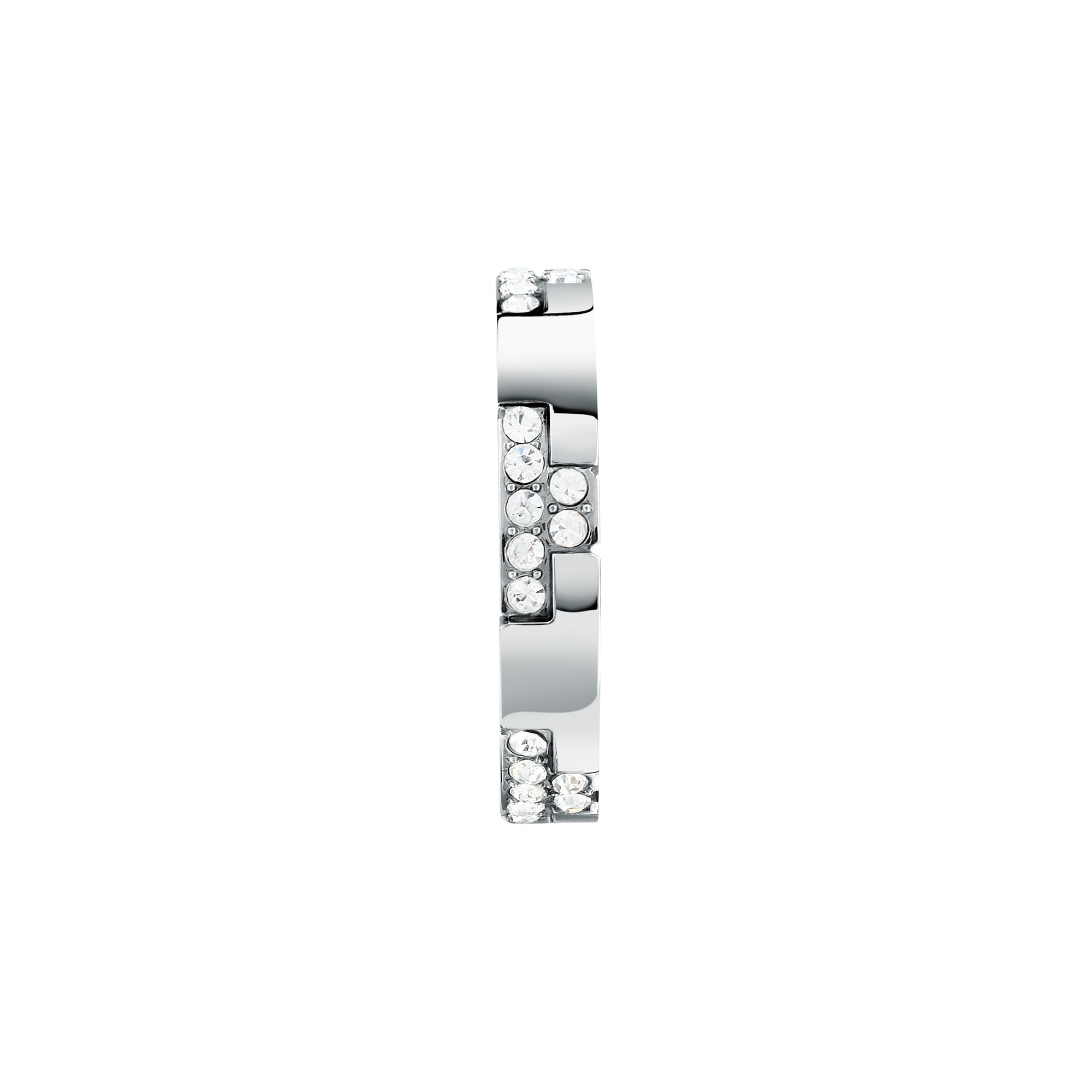 TRUSSARDI Anello Donna in Acciaio, Cristalli, Collezione T-LOGO, Regalo Fidanzata