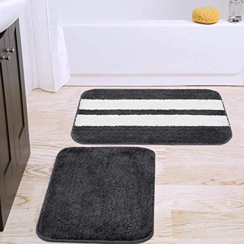 Image of Cazimo Microfiber Rectangle Shaped Anti-Skid Bath Mats | Soft & Super Absorbent Mats for Shower | Washable, Non-Slip & Quick-Drying Mats, 40x58 CM | Pack of 2 (Grey & White)
