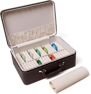 36-slot Faux Leather Bracelet Box W/Handle, 35x24.5x13.5cm | 36 Bracelet Slots, Faux Leather Build, Portable Handle, Great Dresser & Retail Stores