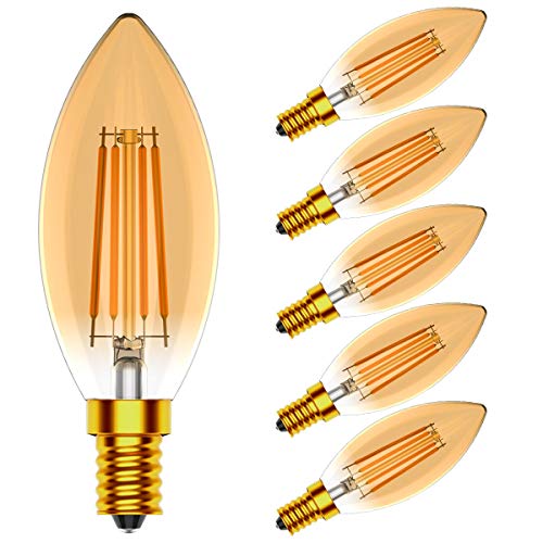 5X E14 Ampoule de Filament 4W Lampe à Filament C35 Bougie LED Blanc Chaud 2700K Edison Lampe 400LM Équivalent à lampe Halogène 40W Verre Ambré Cover