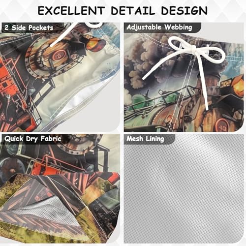 Pigsaly Boys Swim Trunks Vintage Locomotive Train Truck Boys Board Shorts Swimsuit Swimwear Summer Bathing Suit 2T Multicolor3