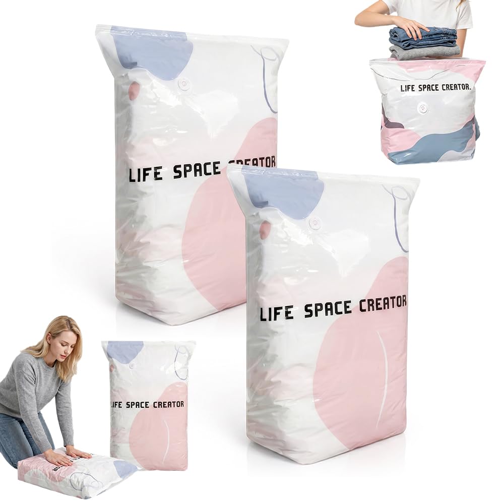 No-Pump Vacuum Storage Bags, Upgraded 3D Vacuum Storage Bags, Portable Large Clothes Compression Bags for Household Use, Convenient Cube Storage Bag for Clothes, Comforters, Blankets (2, 31.5*39.4in)