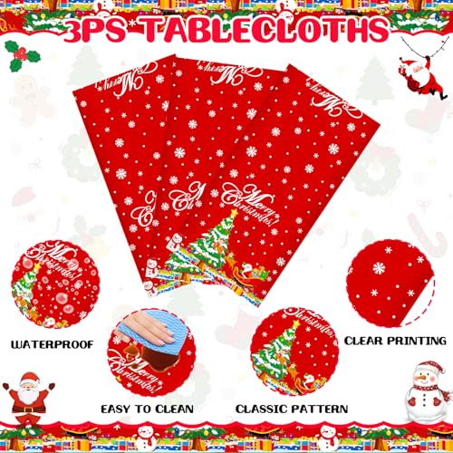 3 Pcs Christmas Plastic Tablecloth Christmas Disposable Party Tablecloth 54" x 108" Santa Claus Snowman Tablecloths for Rectangle Tables Winter Xmas New Year Party Decoration – Image 4