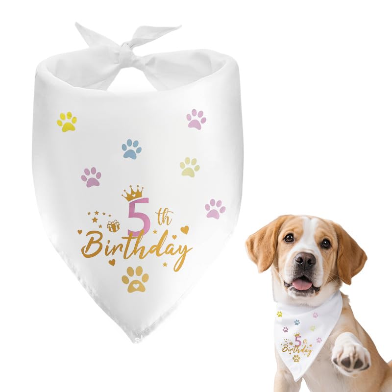 Dog 5th Birthday Bandana Cat Paw Scarf for Dogs Birthday Party Supplies