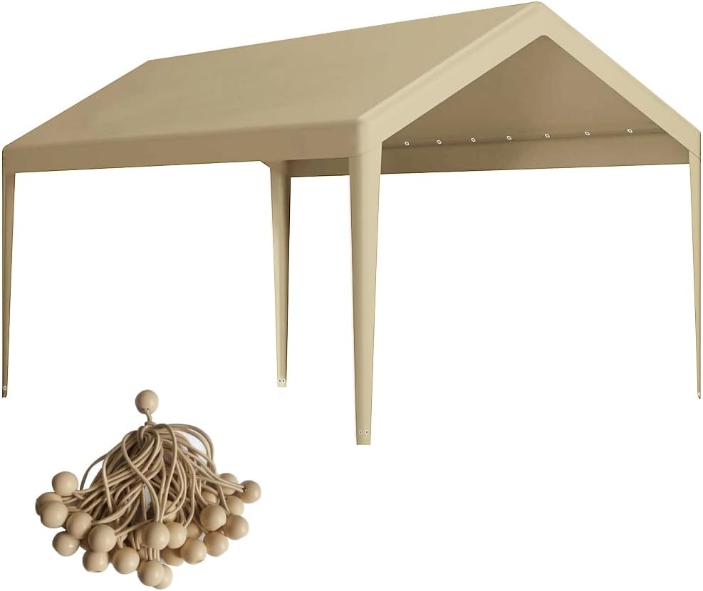 Carport Replacement Canopy, Replacement Top Cover for 12 x 20 Carport Frame, 180G PE Fabric Waterproof UV Protected Tarp with Ball Bungees, Beige (Only Top Cover, Frame is not Included) Carport Replacement Canopy, Replacement Top Cover for 12 x 20 Carport Frame, 180G PE Fabric Waterproof UV Protected Tarp with Ball Bungees, Beige (Only Top Cover, Frame is not Included)