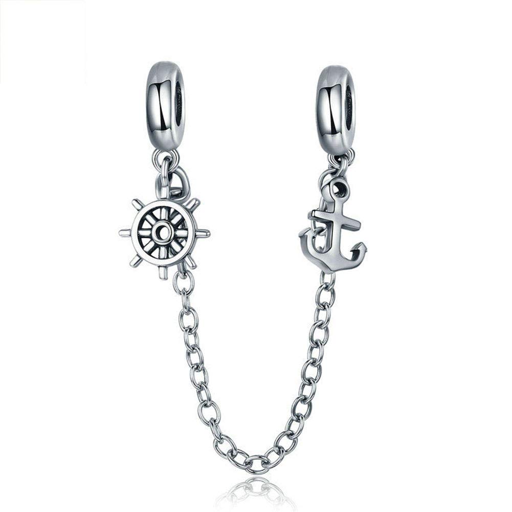 LAMOONYLAMOONY Safety Chain Charm 925 Sterling Silver Stopper Charm Clip Charm Lock Charm for Pandora Charm Bracelet